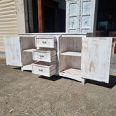 Indian Handmade Carved Solid Hard Wood Carved 2 Doors & 3 Drawers Sideboard White 165X40X95Cm